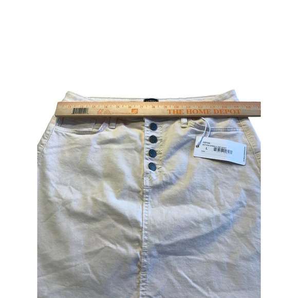 Button Down A-Line Skirt Ecru JustBlack Womens L Denim Frayed Hem Pockets - Picture 6 of 9
